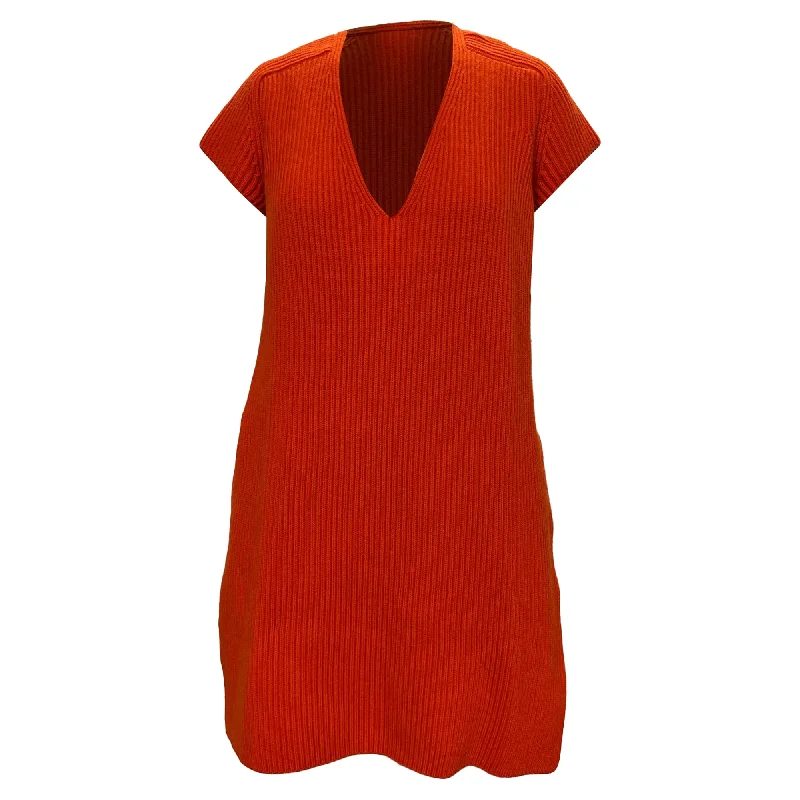 Hermès Knitted V-Neck Dress in Orange Wool Boho unclassified dresses