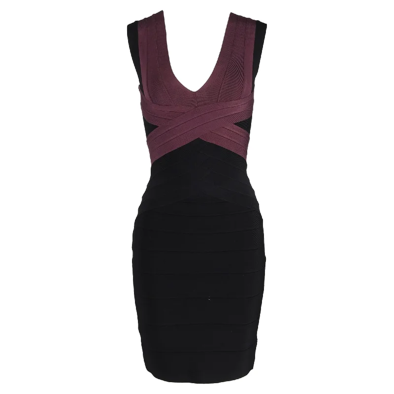 Herve Leger Bandage Dress in Black Polyester Striped unclassified dresses