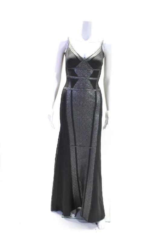 Herve Leger Womens Sweetheart Neckline Coated Fit Flare Gown Gray Velvet unclassified dresses