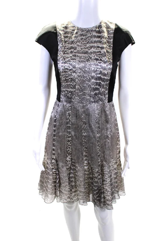 Jason Wu Womens Back Zip Snakeskin Printed Silk Swing Dress Gray White Short unclassified dresses