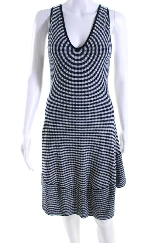 Jonathan Simkhai Womens Plaid Sleeveless A Line Dress Navy Blue White Casual unclassified dresses