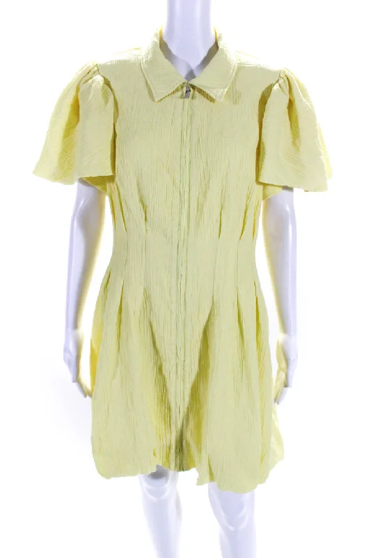 Jonathan Simkhai Womens Puffy Sleeves Full Zipper Dress Yellow Soft fabric unclassified dresses