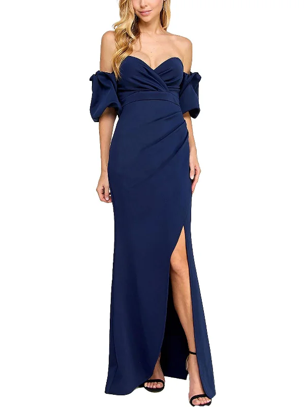 Juniors Womens Off-The-Shoulder Ruched Evening Dress Party unclassified dresses