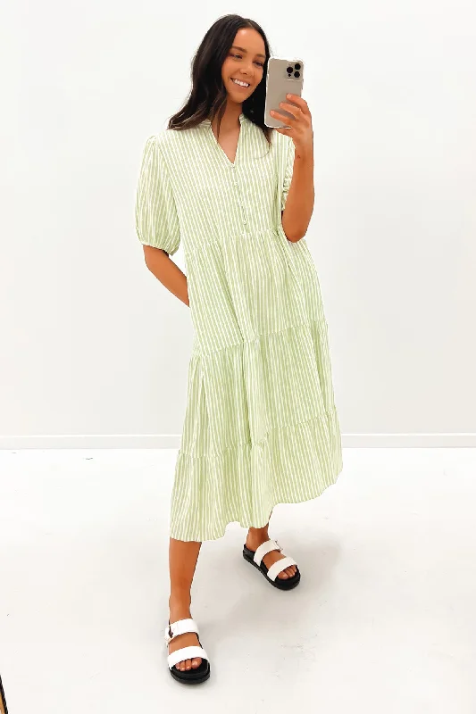 Leilani Midi Dress Green Stripe Denim Midi Skirt