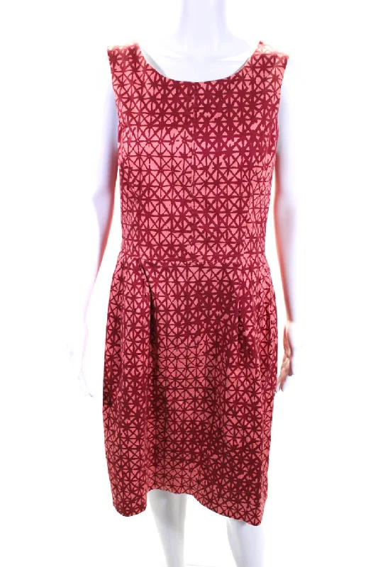 Lela Rose Womens Abstract Print A Line Dress Pink Red Cotton Knitted unclassified dresses