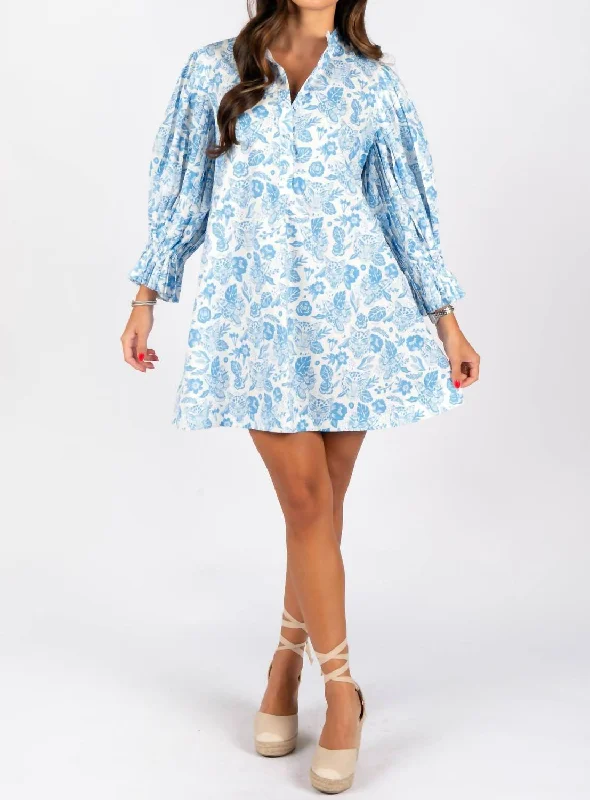 Leopard Poplin Park Dress In Blue Lightweight unclassified dresses