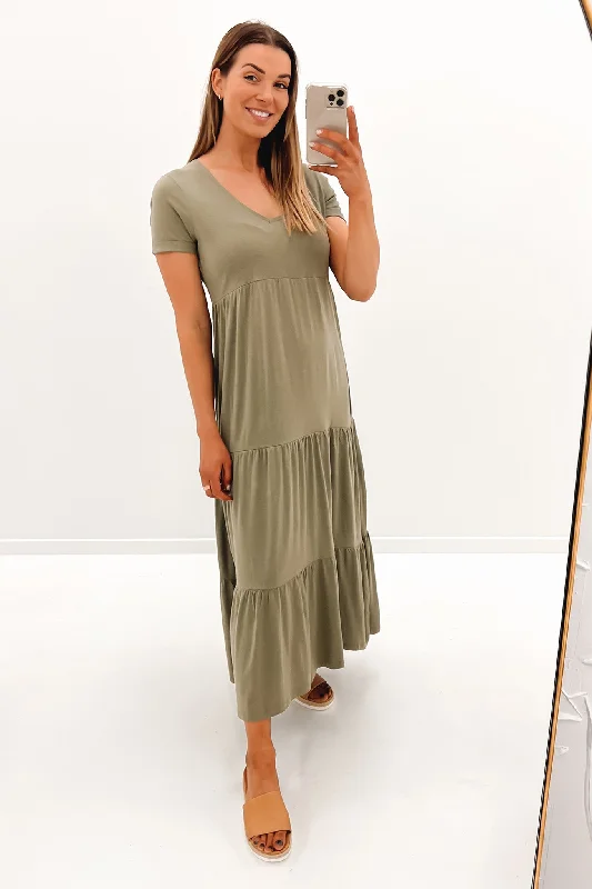 Lola Tiered Dress Khaki Lightweight unclassified dresses