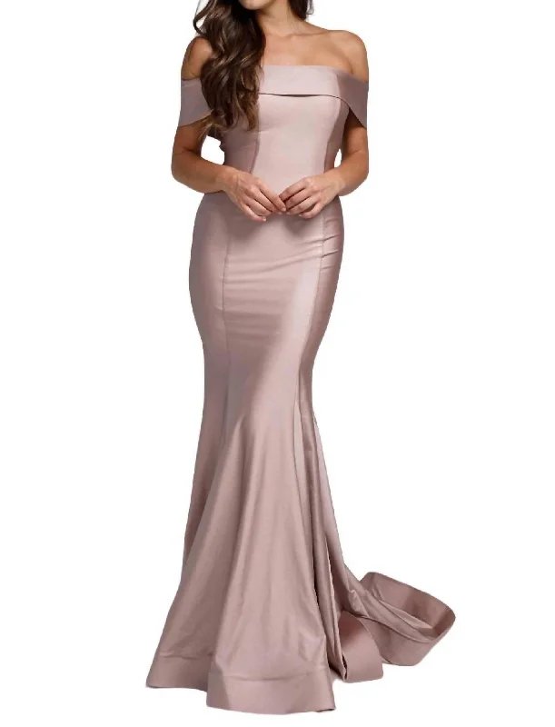 Lycra Off Shoulder Mermaid Dress In Dusty Rose Popular unclassified dresses