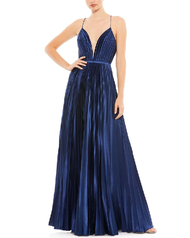 Mac Duggal Pleated Illusion Plunge Neck A Line Gown Wrap unclassified dresses