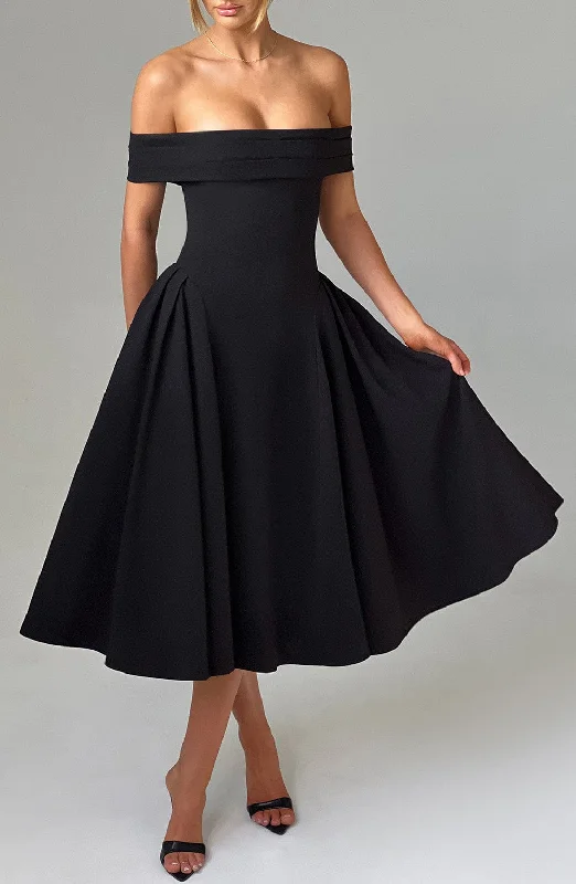 Miranda Midi Dress - Black Button Midi Skirt