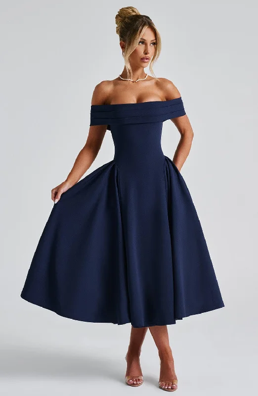 Miranda Midi Dress - Navy Cozy Midi Dress