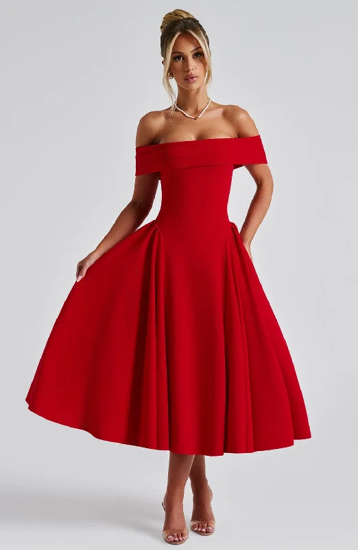 Miranda Midi Dress - Red Elegant Midi Skirt