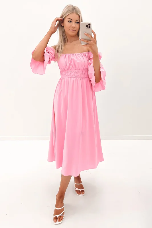 Murphy Midi Dress Pink Pleated Satin Skirt