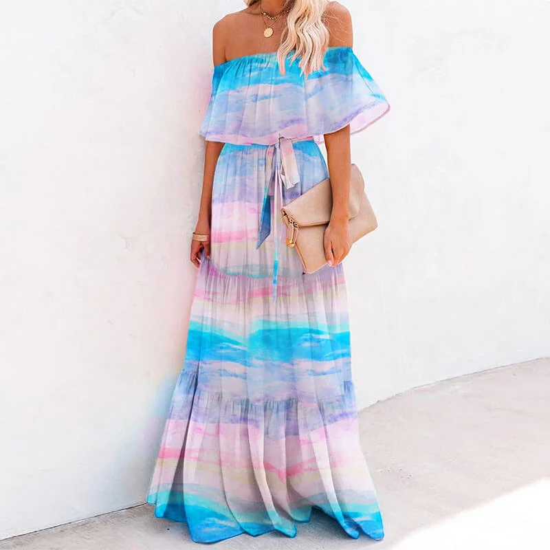 Off Shoulder Printed Beach Dress Trendy new unclassified dresses