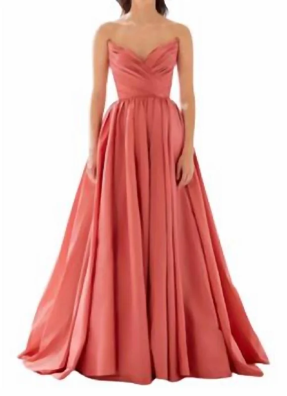 Pleated Taffeta Prom Gown In Salmon Gothic unclassified dresses