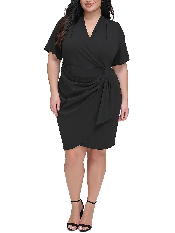 Plus Womens Side-Ruched V-Neck Wrap Dress Sexy unclassified dresses