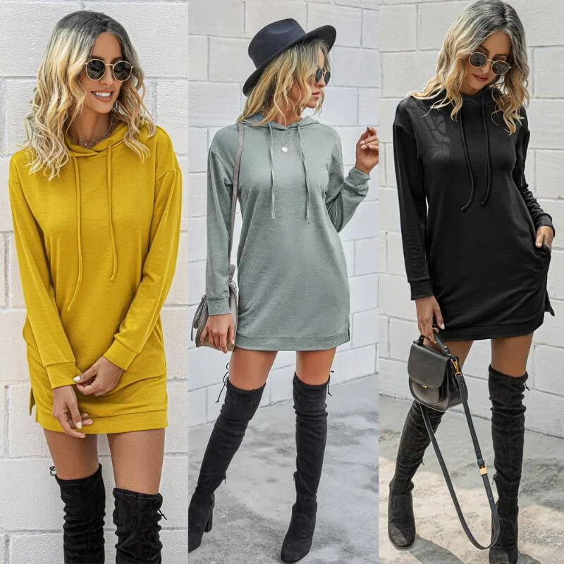 Pullover Soild Hoodie Dress Metallic unclassified dresses