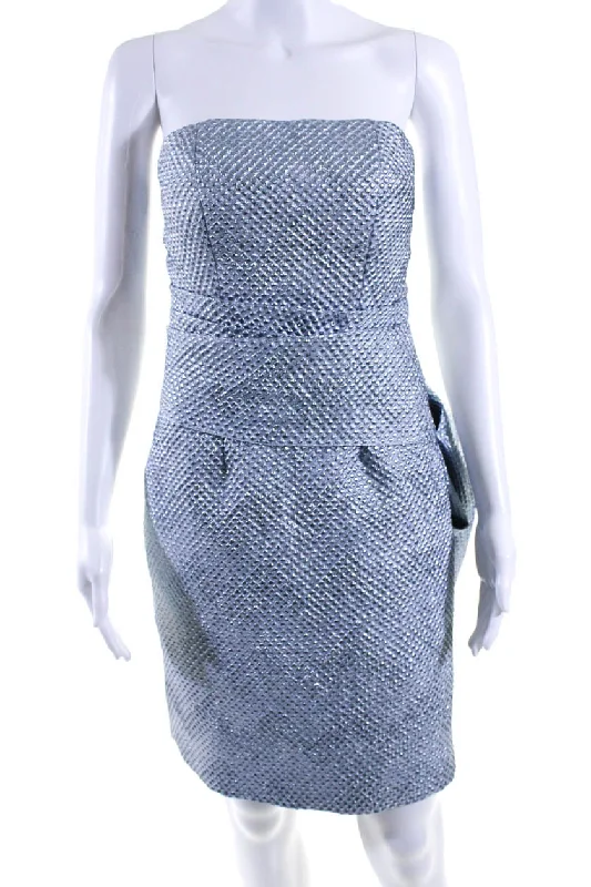 Rubin Singer Womens Back Zip Strapless Metallic Dot Brocade Dress Blue Elegant evening unclassified dresses