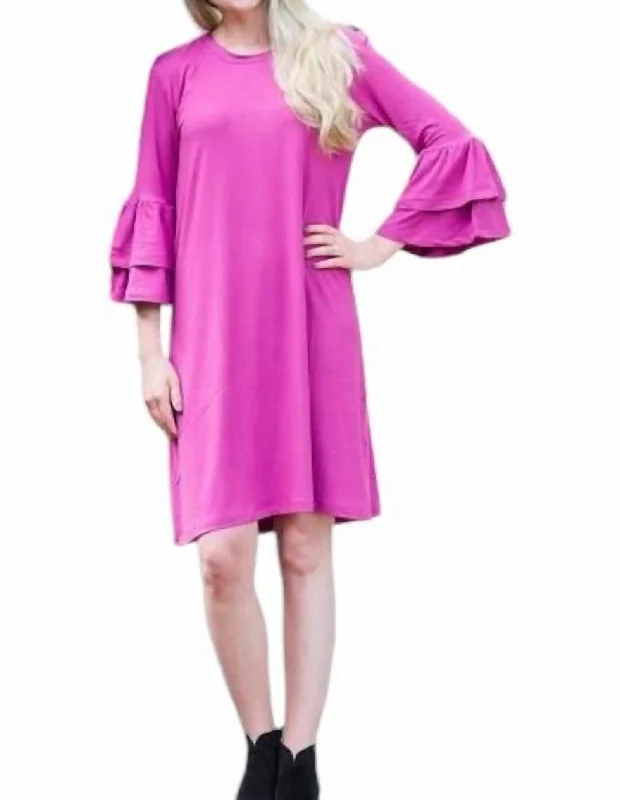 Ruffle Sleeve Dress In Pink Anniversary unclassified dresses