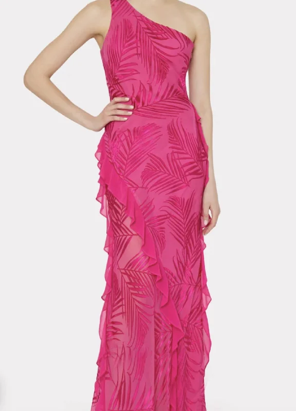 Ryanna Chiffon Devore Dress In Pink Palm Lounge unclassified dresses