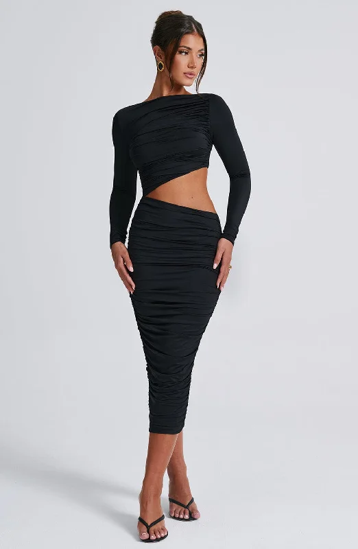 Rylee Midi Dress - Black Casual A-line Skirt