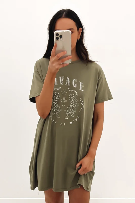 Savage Tee Dress Khaki One-shoulder unclassified dresses