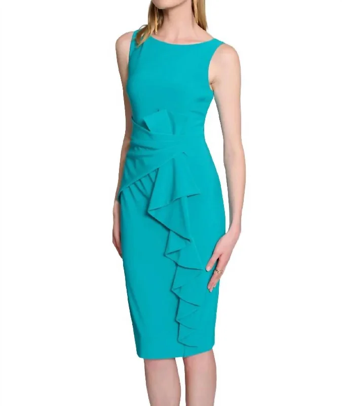 Silky Knit Sheath Dress In Ocean Blue Embroidered unclassified dresses