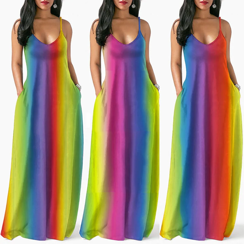 Spaghetti Strap Multi Color Floor Length Dress Backless unclassified dresses