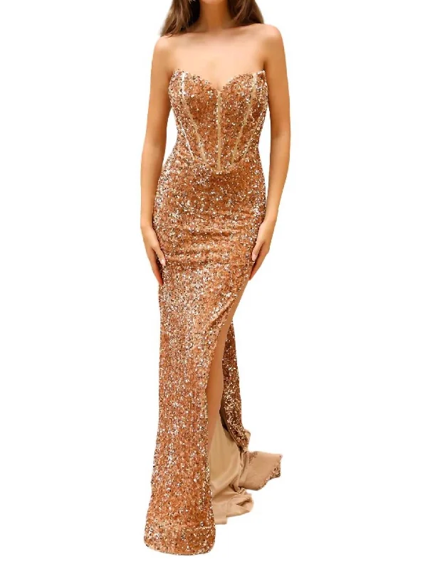 Sweatheart Neckline Mermaid Dress In Gold Cocktail unclassified dresses