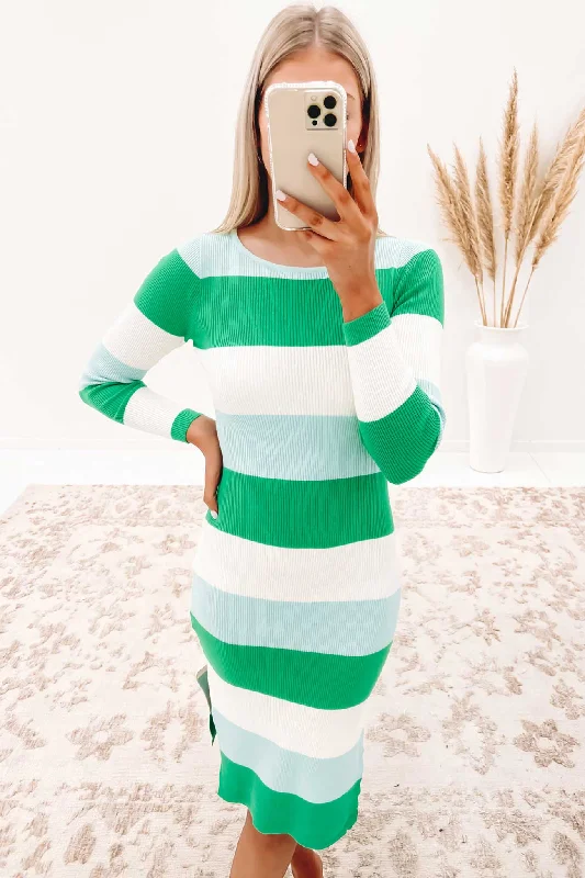 Tara Knit Dress Green Multi Stripe Spring unclassified dresses