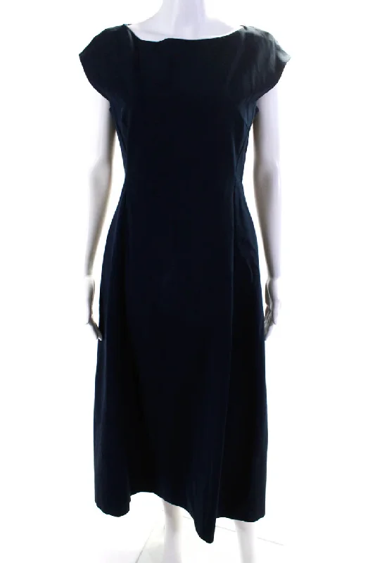 Theory Womens Blue Navy Boat Neck Tulip Dress Long unclassified dresses