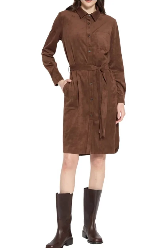 Vegan Suede Schiffer Dress In Warm Brown Off-shoulder unclassified dresses