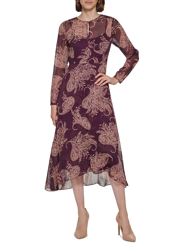 Womens Paisley Midi Midi Dress Tulle A-line Skirt