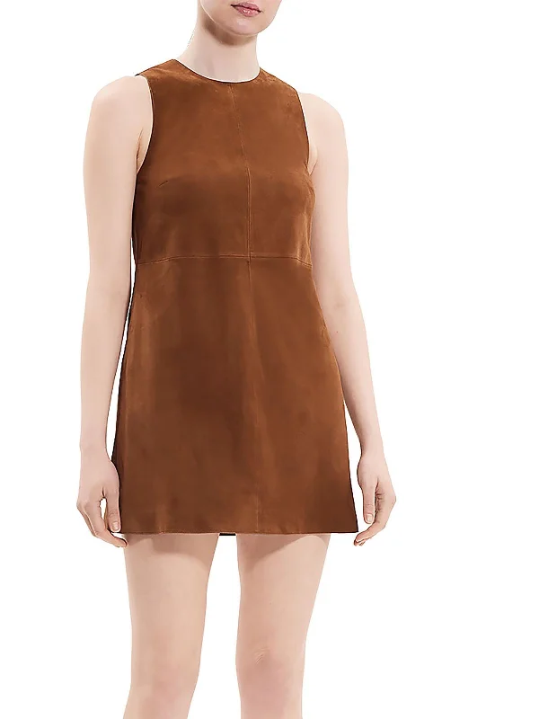 Womens Suede Sleeveless Shift Dress Spring unclassified dresses